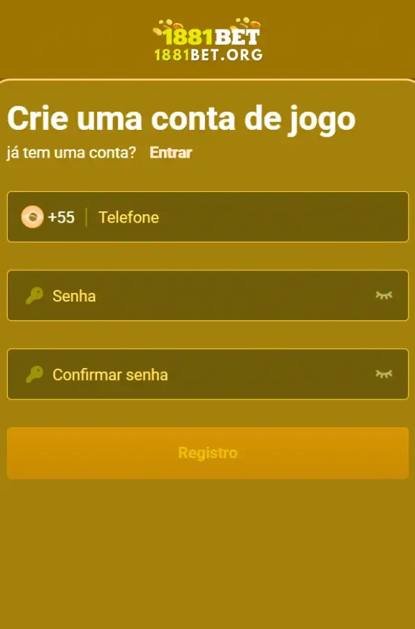 Tela mostrando cadastro rápido no 1881BET casino.